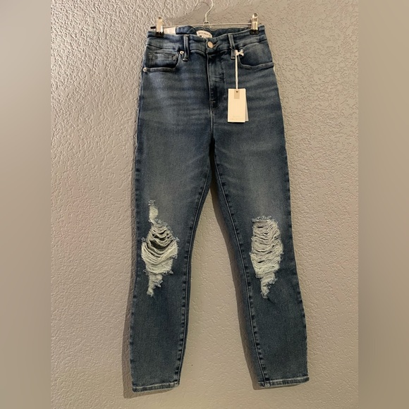 NWT Good American Good Waist Cropped Skinny High Rise Blue Distressed Size 2 - Picture 5 of 7